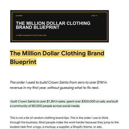Scrolling through the pages of The Million Dollar Clothing Brand Blueprint